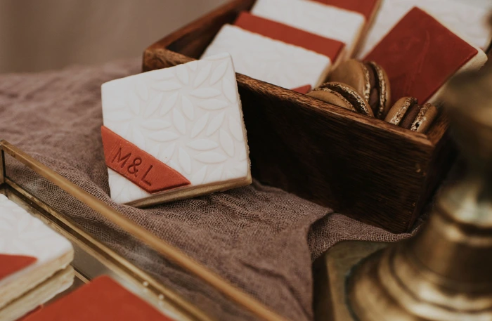 Personalised square textured sugar cookie wedding favours