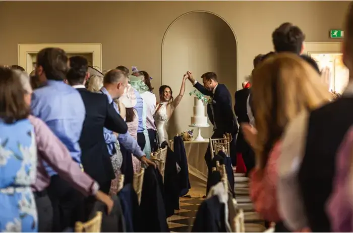 Wedding couple dancing during their wedding breakfast Wilderness reserve saxmundham