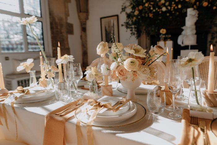 Wedding table styling Luxurious wedding table styling at Butley Priory in Suffolk