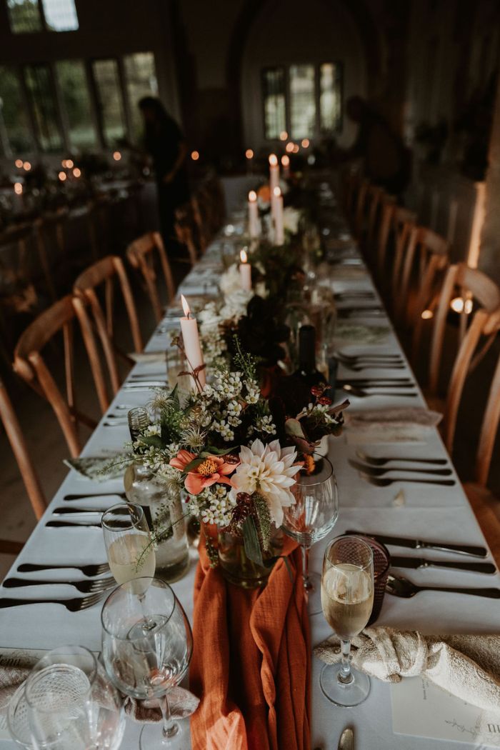 Autumn themed wedding table setting inspiration at Butley Priory in Suffolk