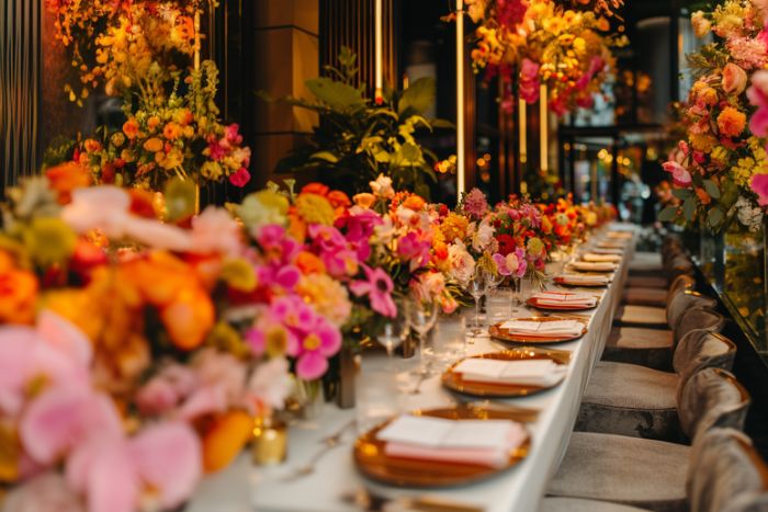 Wedding table decoration in luxury city hotel setting