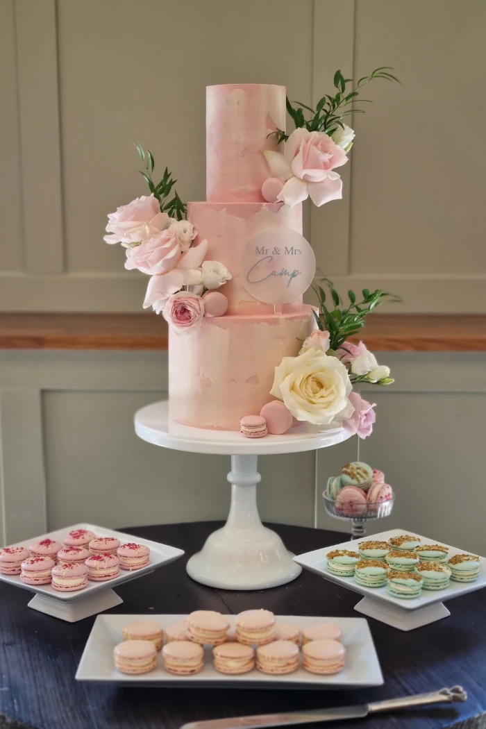 Small 3 tier wedding cake to feed 65 guests