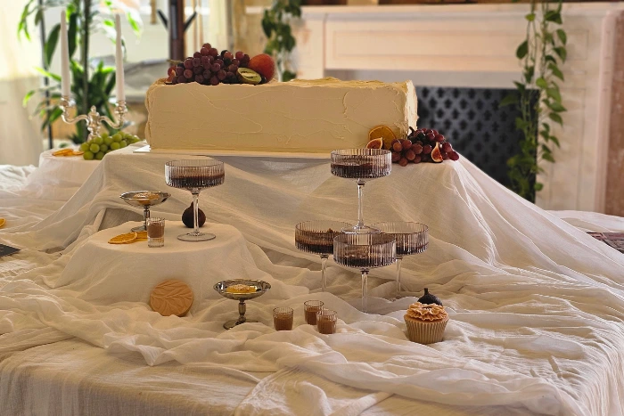 Contemporary styled dessert table at Old Sessions House, London