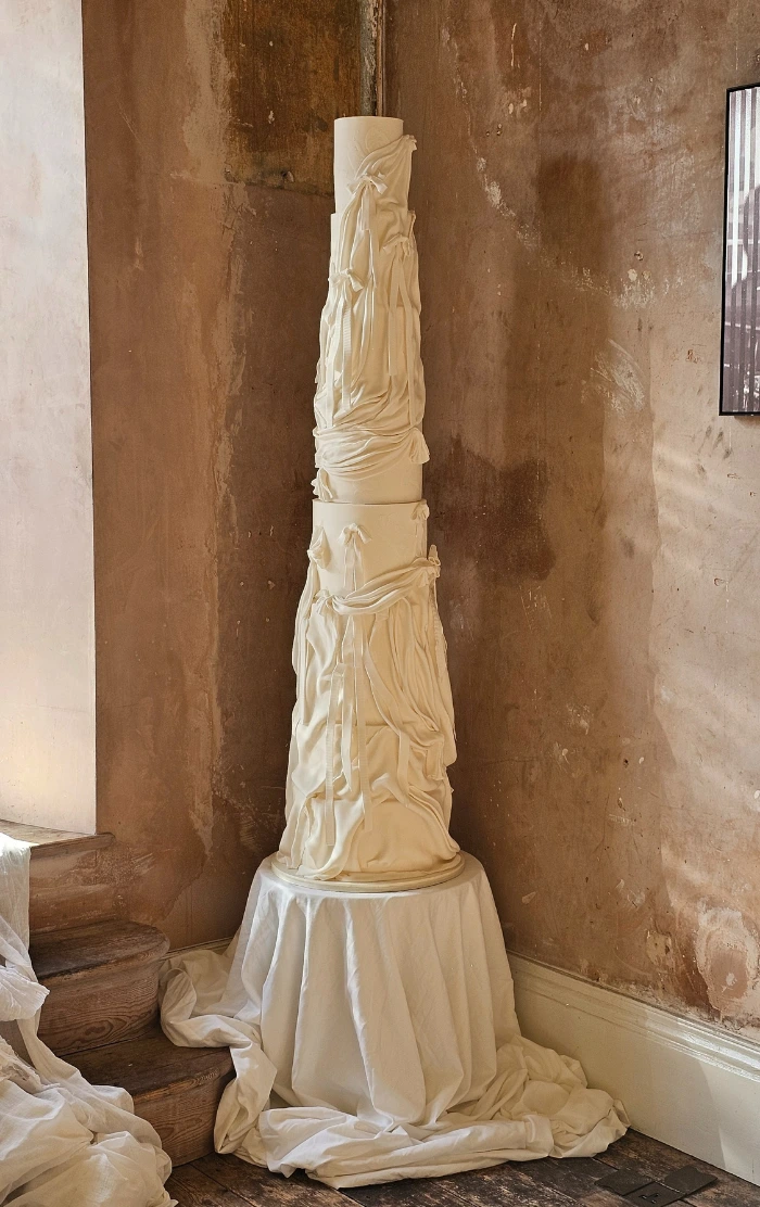 5 foot tall white couture wedding cake Old Sessions House, London