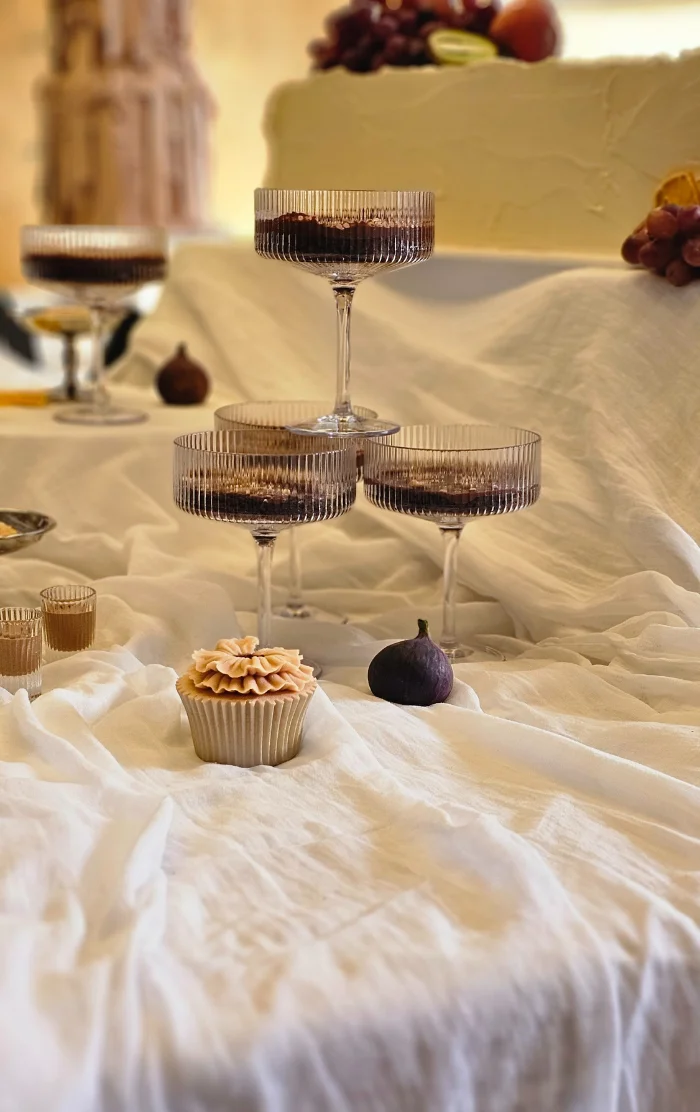 Champaign coupe dessert pyramid dessert tables Old Sessions House London