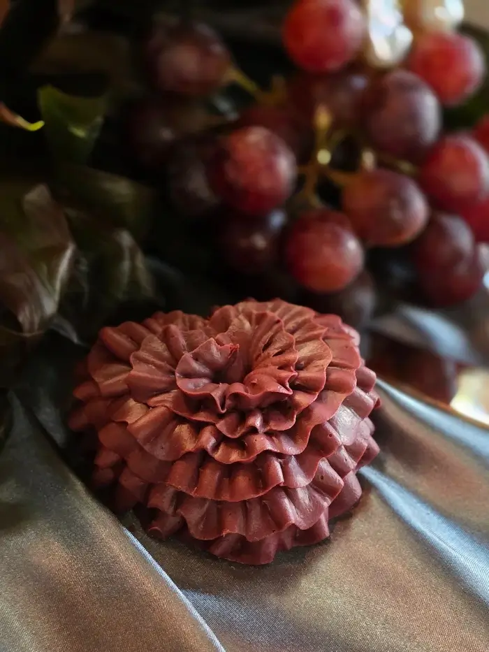 Luxury chocolate ruffle design mini cakes for dessert table  at The Asylum Chapel, Peckham