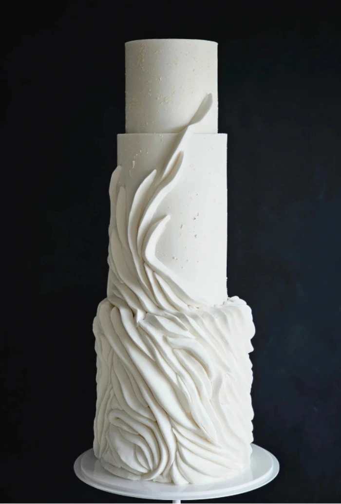 Extra tall 3 tier ceramic effect white minimalist wedding cake
