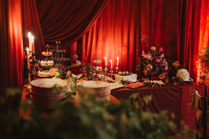 Modern wedding dessert table at the Wilderness Reserve, Suffolk