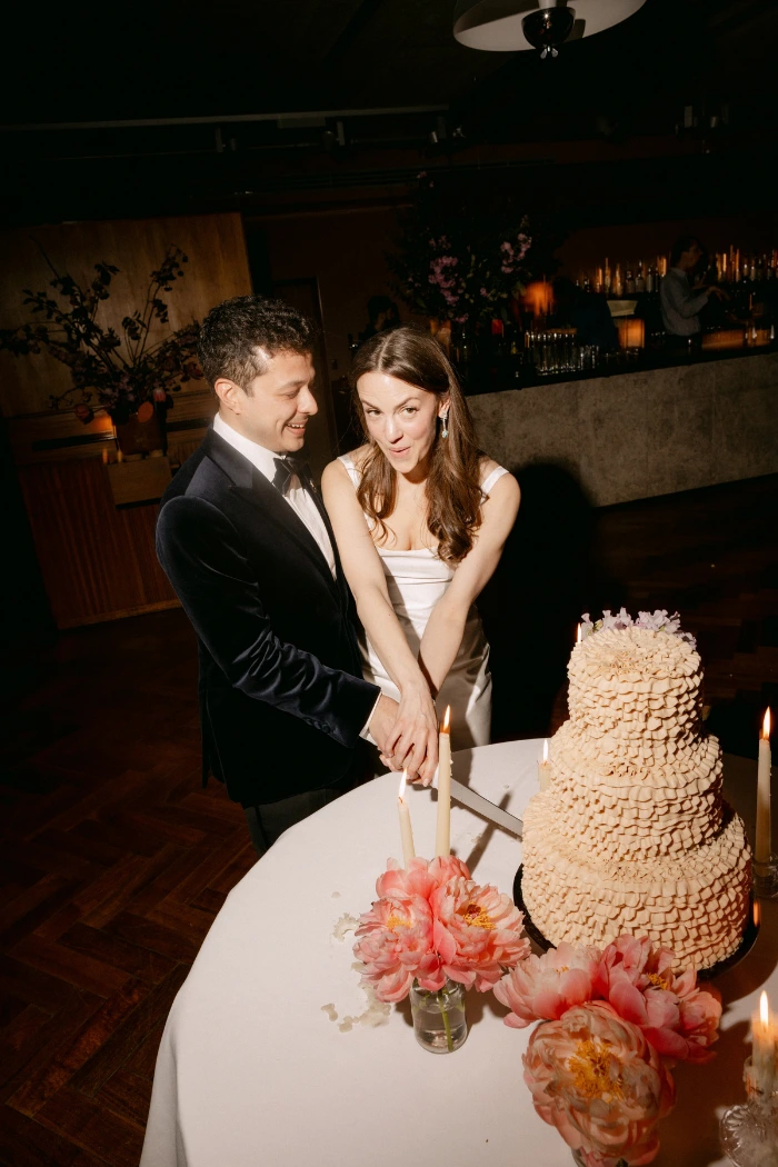 Contemporary ruffle wedding cake at Tolkas Restuarant, London